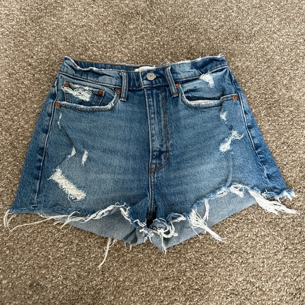 Abercrombie & Fitch High-Waist Distressed Blue Denim Shorts